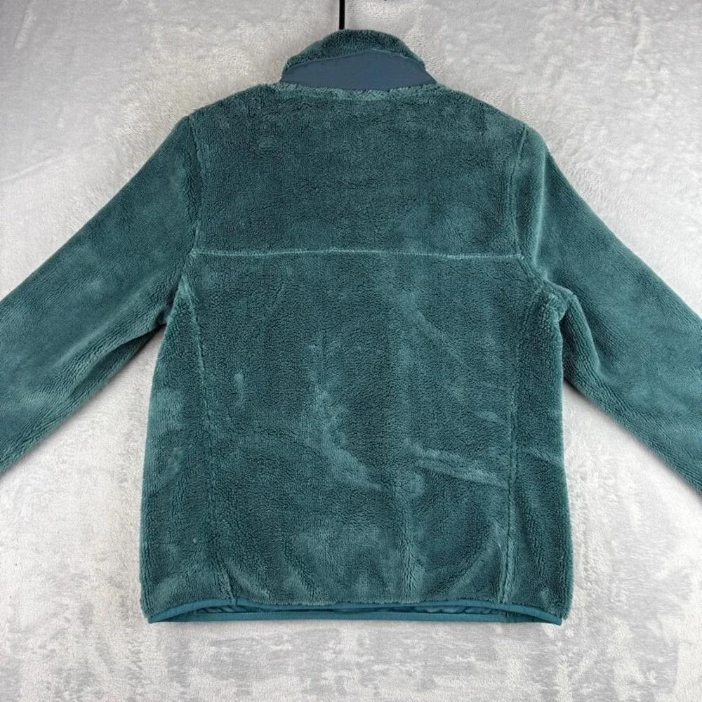 LL Bean Snap T Fleece Womens Small Green Sherpa Sweater Sweatshirt Pockets